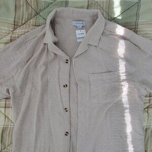 Tan Beach Short Sleeve Button shirt for the beach/summer vibes